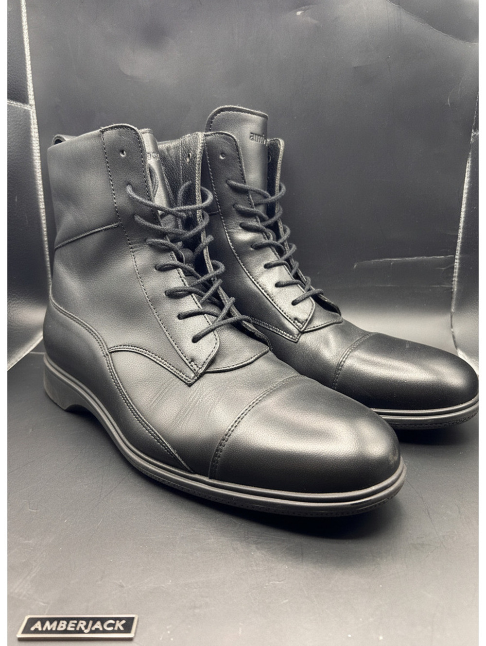 Amberjack Black Leather Lace Up Dress Boots Mens Size 14 M Comfort Ankle Boot